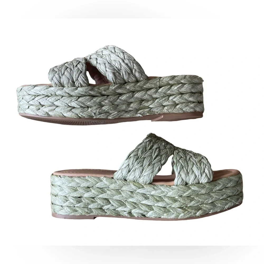 Sun + Stone Olinkaa Espadrille Platform Sandals Sage Green Size 7